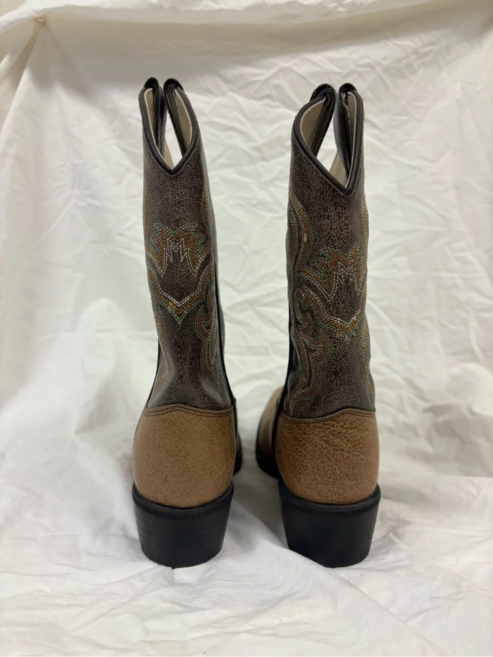 Old West Brown/Tan Kids’ Western Cowboy Boots | Size 3.0-D